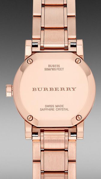 Orologio Burberry Beige 38mm in Acciaio Inossidabile con Cinturino in Pelle a Quadri Affumicati